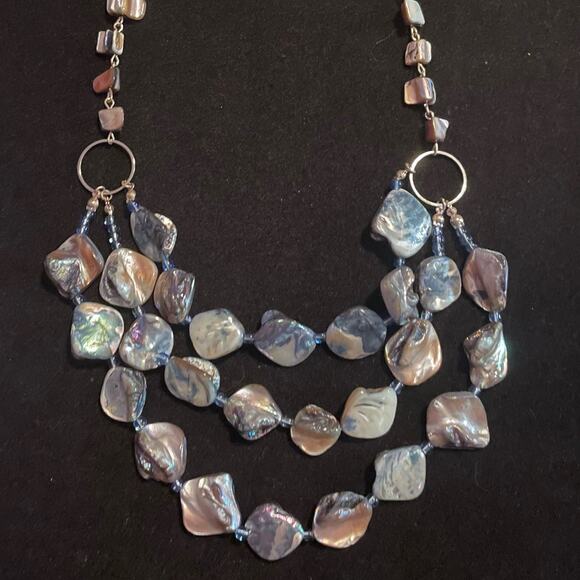 Iridescent Blue and Purple Tones Layered Statement Necklace - Picture 2 of 3